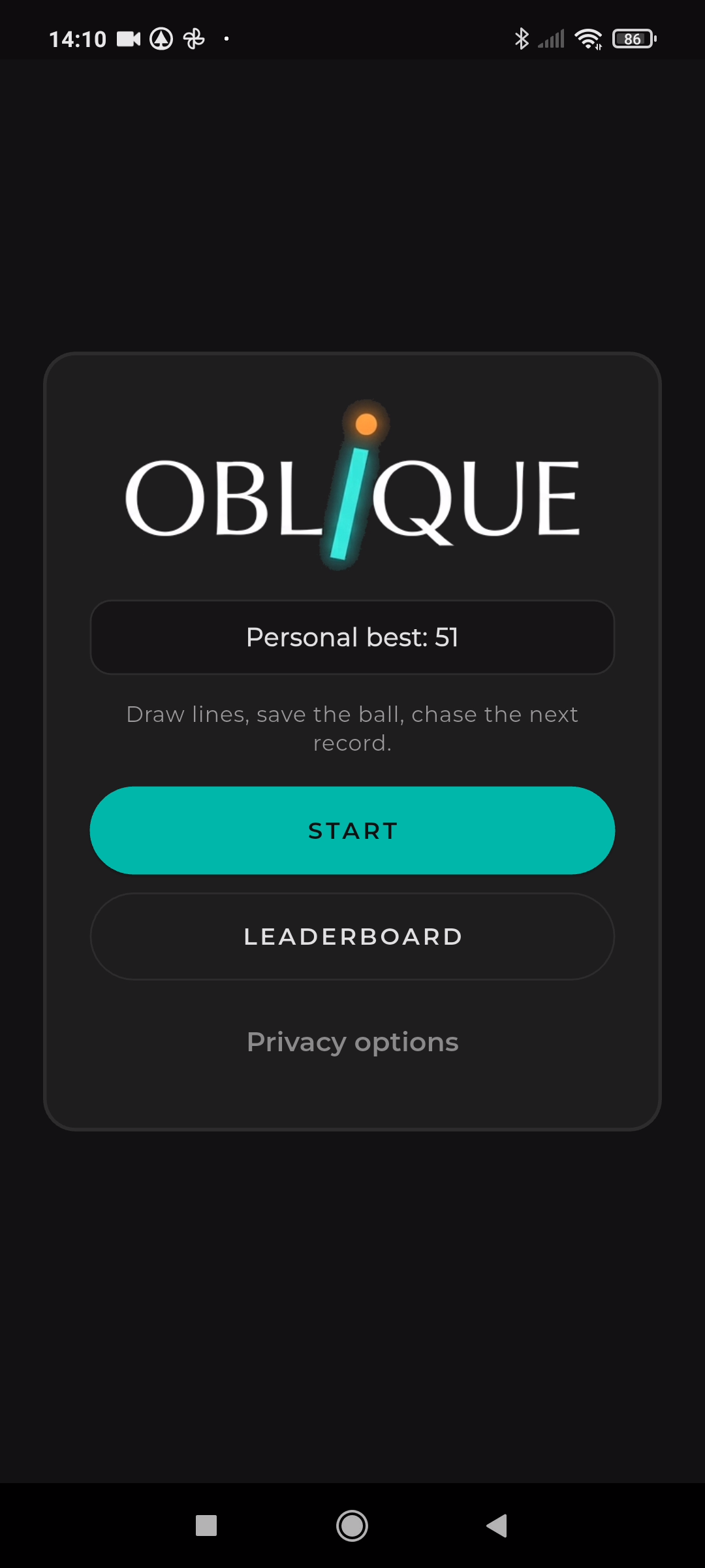 Oblique start screen